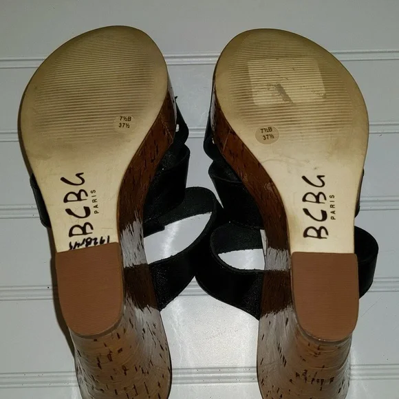 BCBG Paris Women's Size 7.5 Cork Wedge Heel Slip On Sandals - Picture 9 of 14